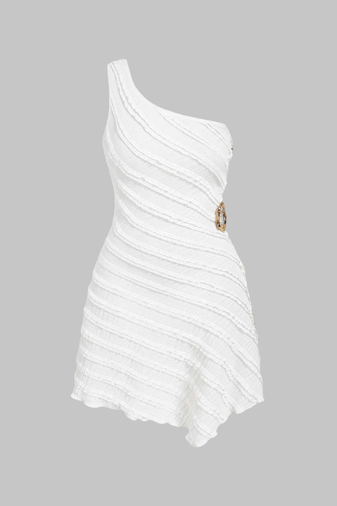 Textured Metallic One Shoulder Sleeveless Mini Dress