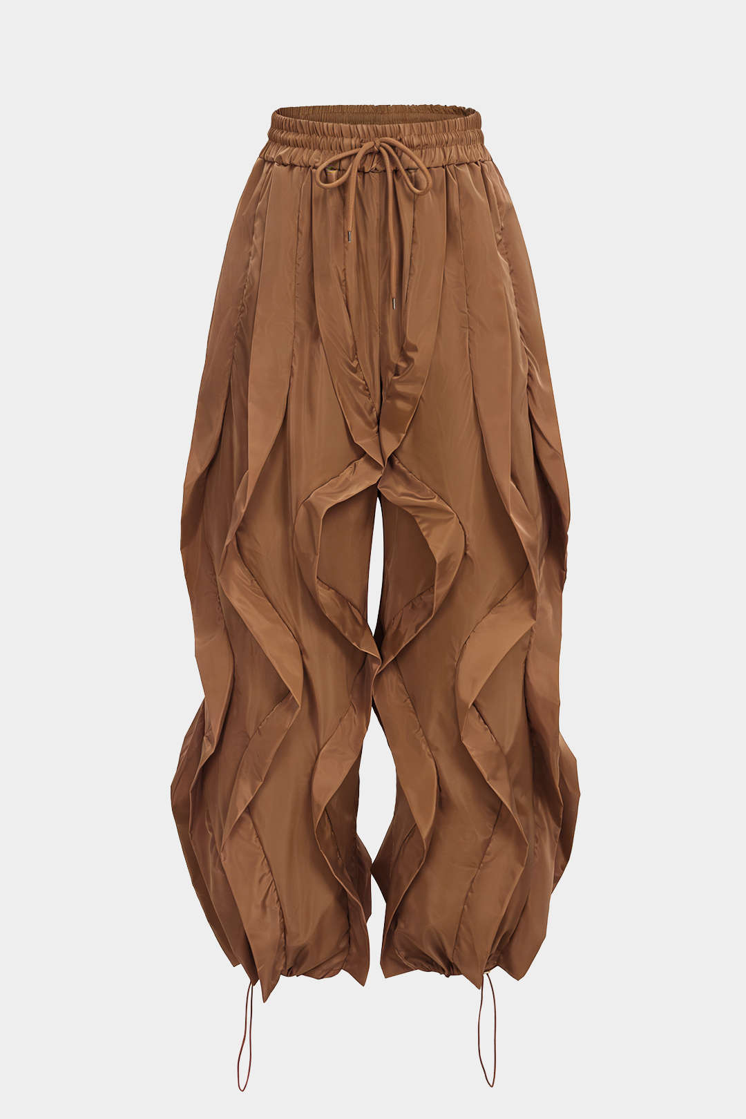 Drawstring Ruffle Detail Wide Leg Pants