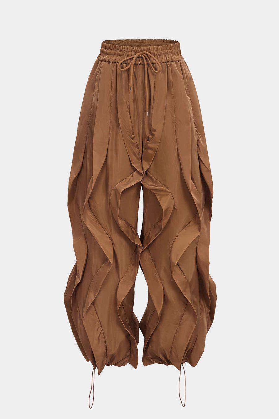 Drawstring Ruffle Detail Wide Leg Pants