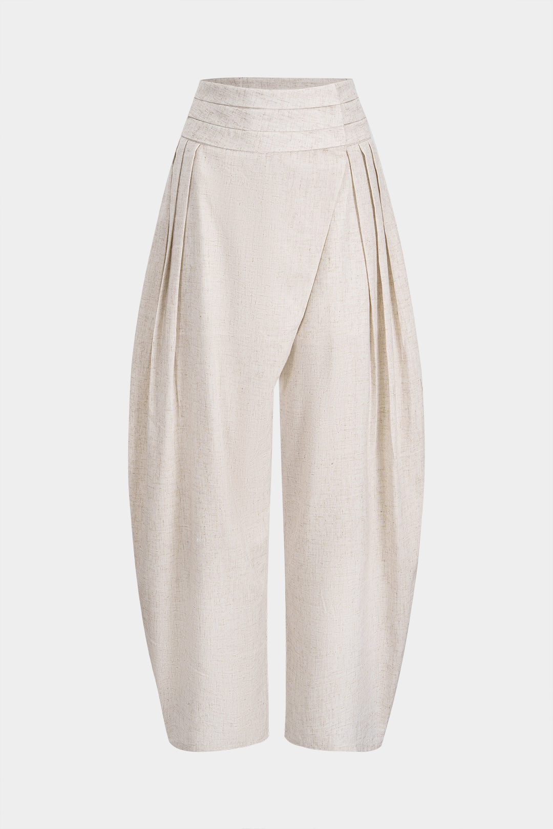 Linen Pleated Asymmetrical High Waist Pants