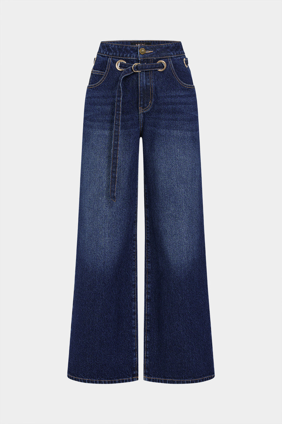 Denim Belted Zipper Metallic Jeans