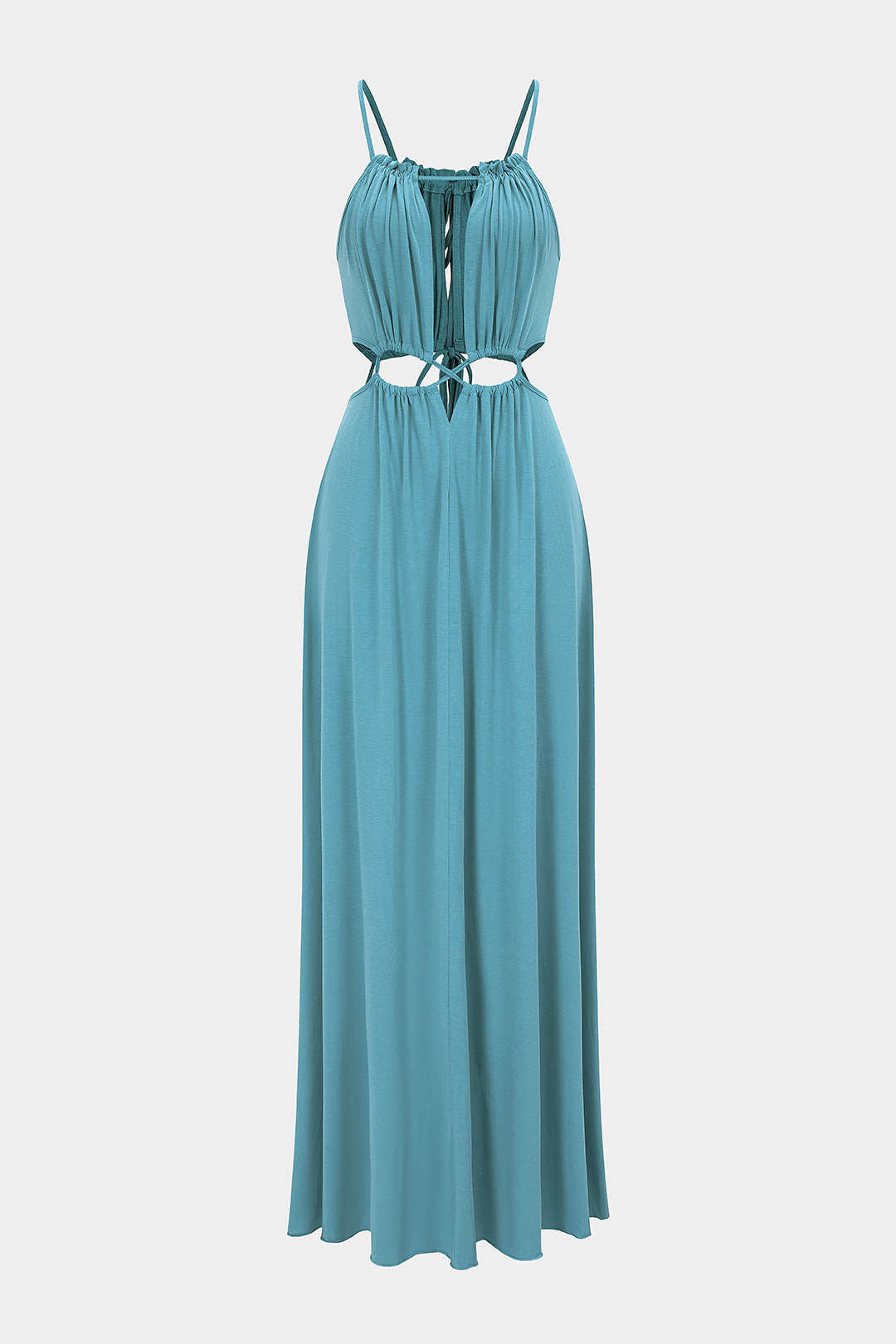 Ruched Cut Out Tie-Up Backless Sleeveless Maxi Dress