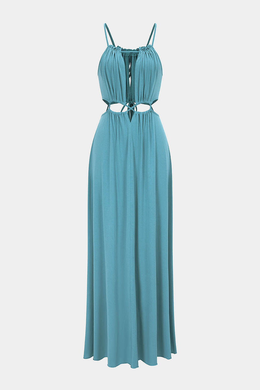 Ruched Cut Out Tie-Up Backless Sleeveless Maxi Dress