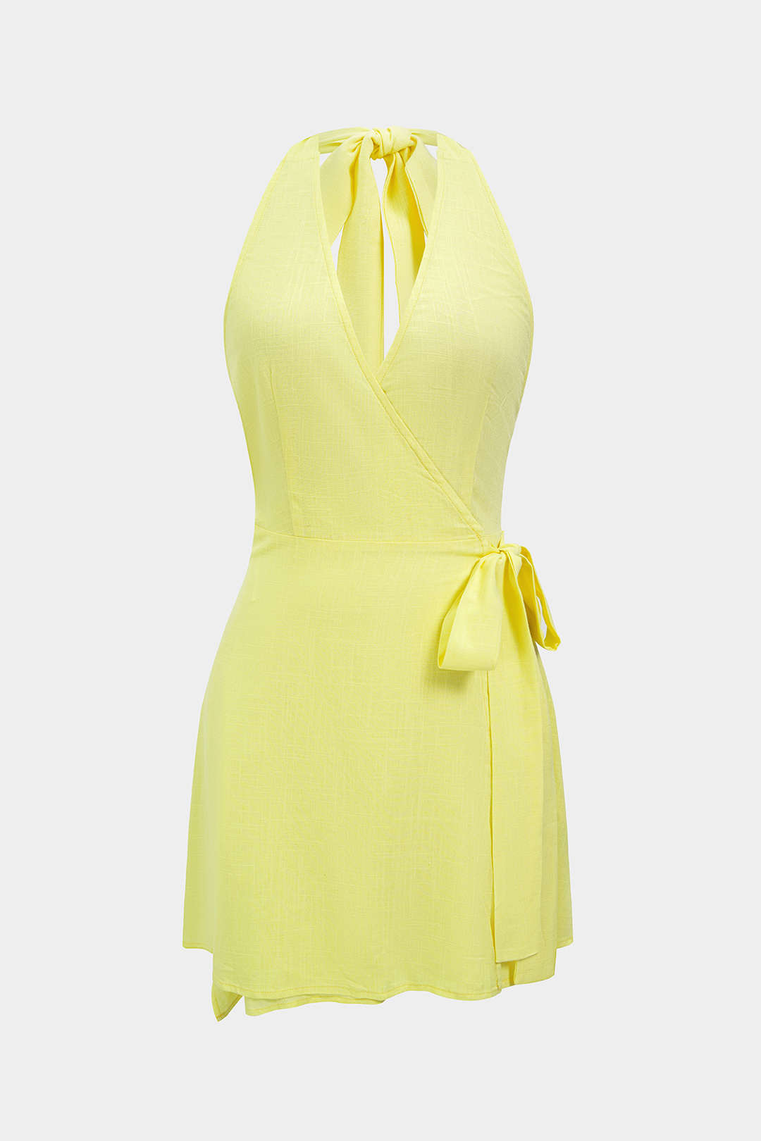 Halter V-Neck Backless Tie-Up Sleeveless Mini Dress