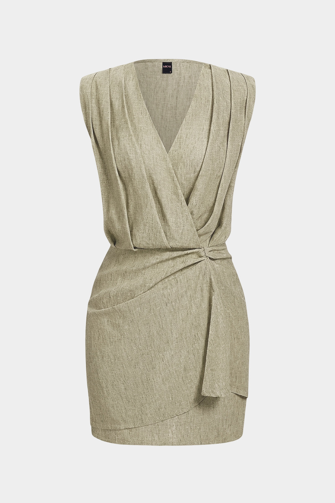 V-Neck Ruched Asymmetrical Sleeveless Mini Dress