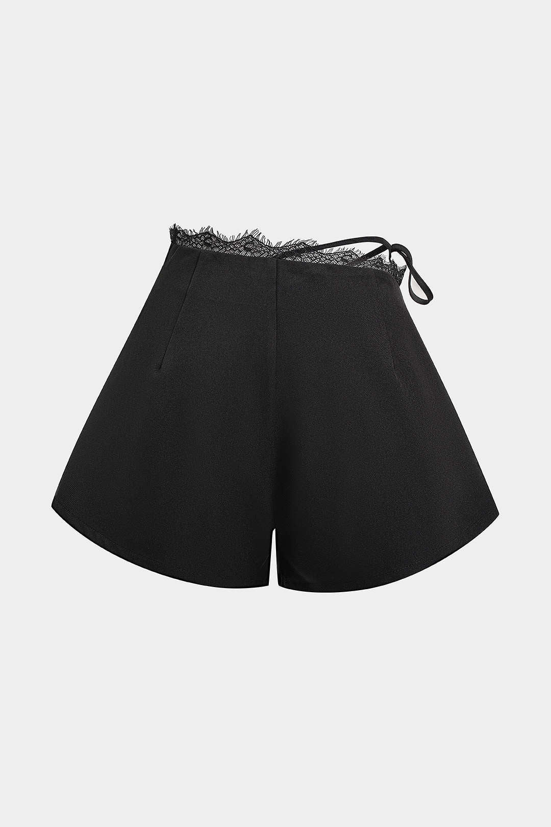 Lace Patchwork Asymmetrical Tie-Up Shorts