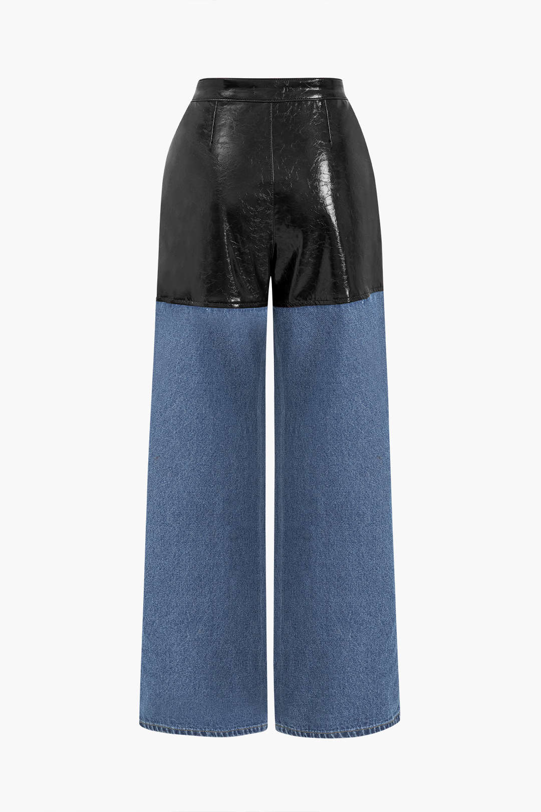 Faux Leather Patchwork Straight Leg Jeans