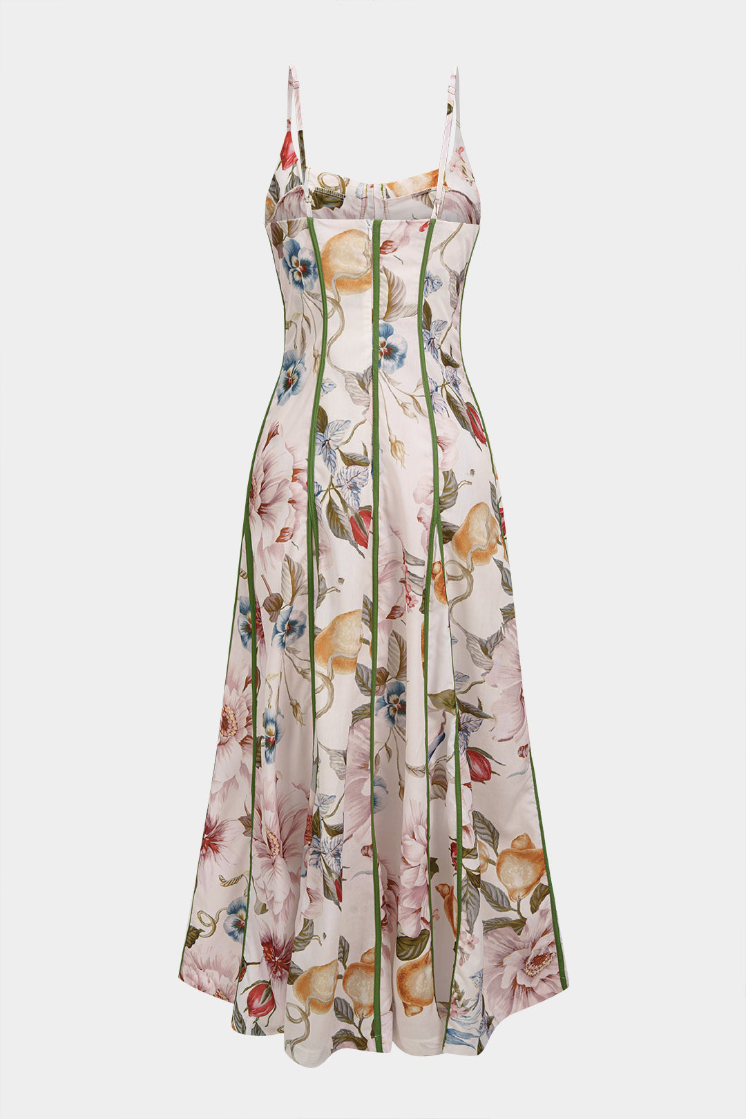 Floral Leaves Print Contrast Trim Tie-Up Slip Sleeveless Maxi Dress