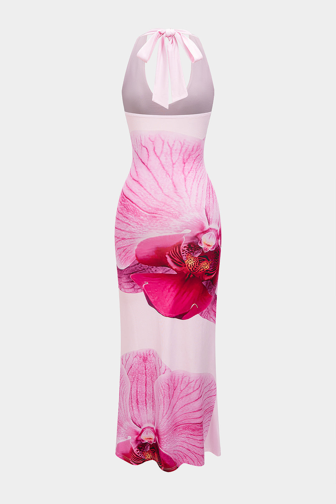 Floral Print Halter V-Neck Tie Back Backless Sleeveless Maxi Dress