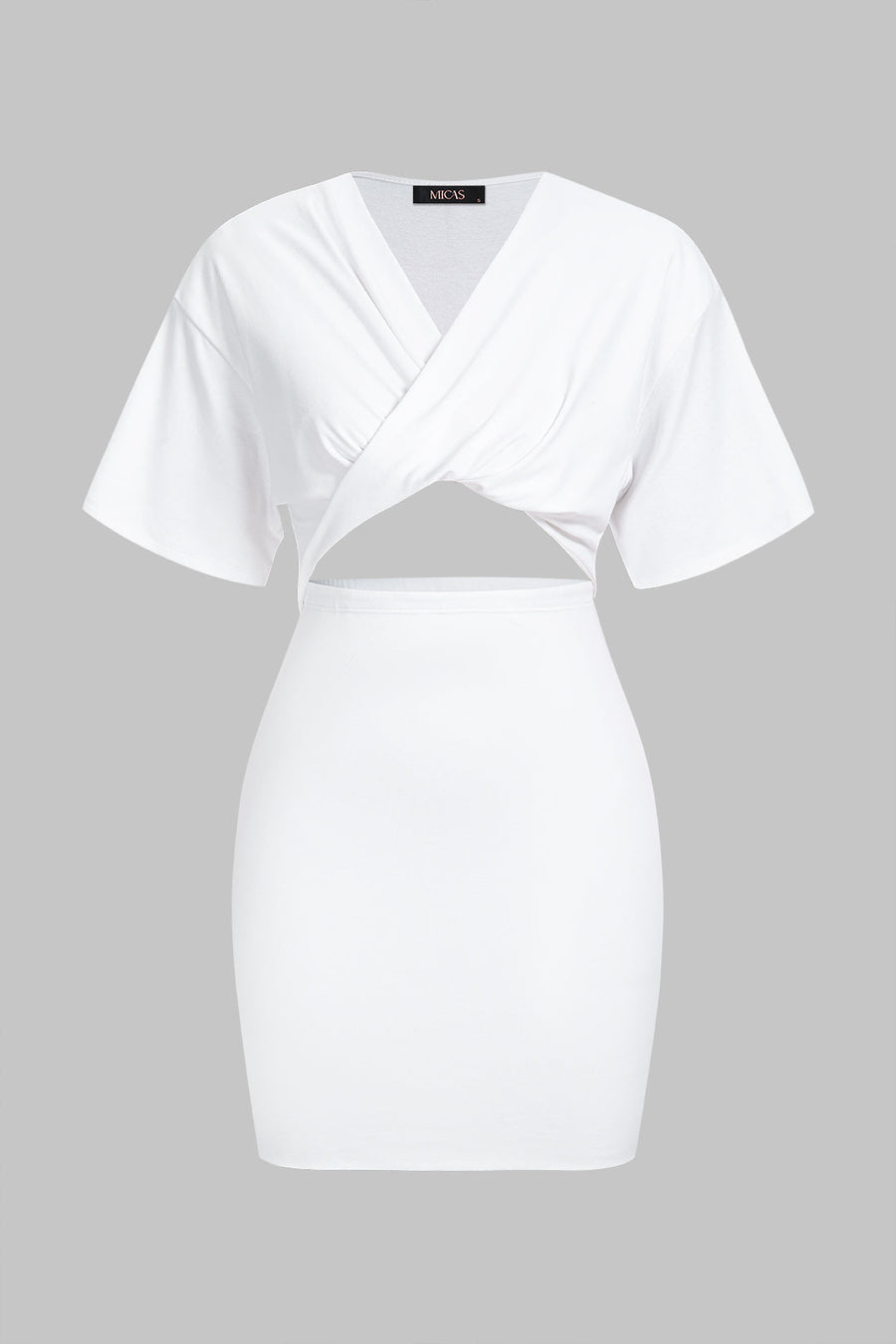 Crossed V-Neck Cut Out Ruched Belted Short Sleeve Midi Dress
