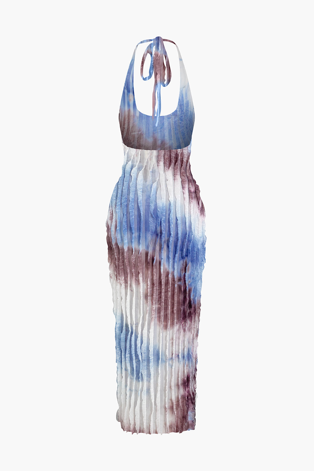 Sheer Mesh Ruffle Texture Halter Backless Maxi Dress