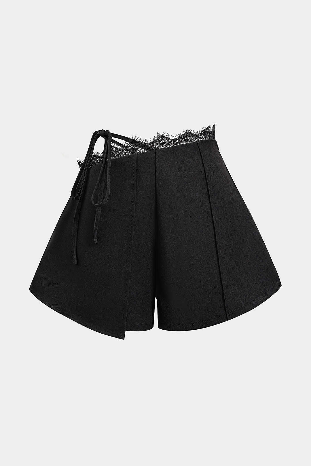 Lace Patchwork Asymmetrical Tie-Up Shorts