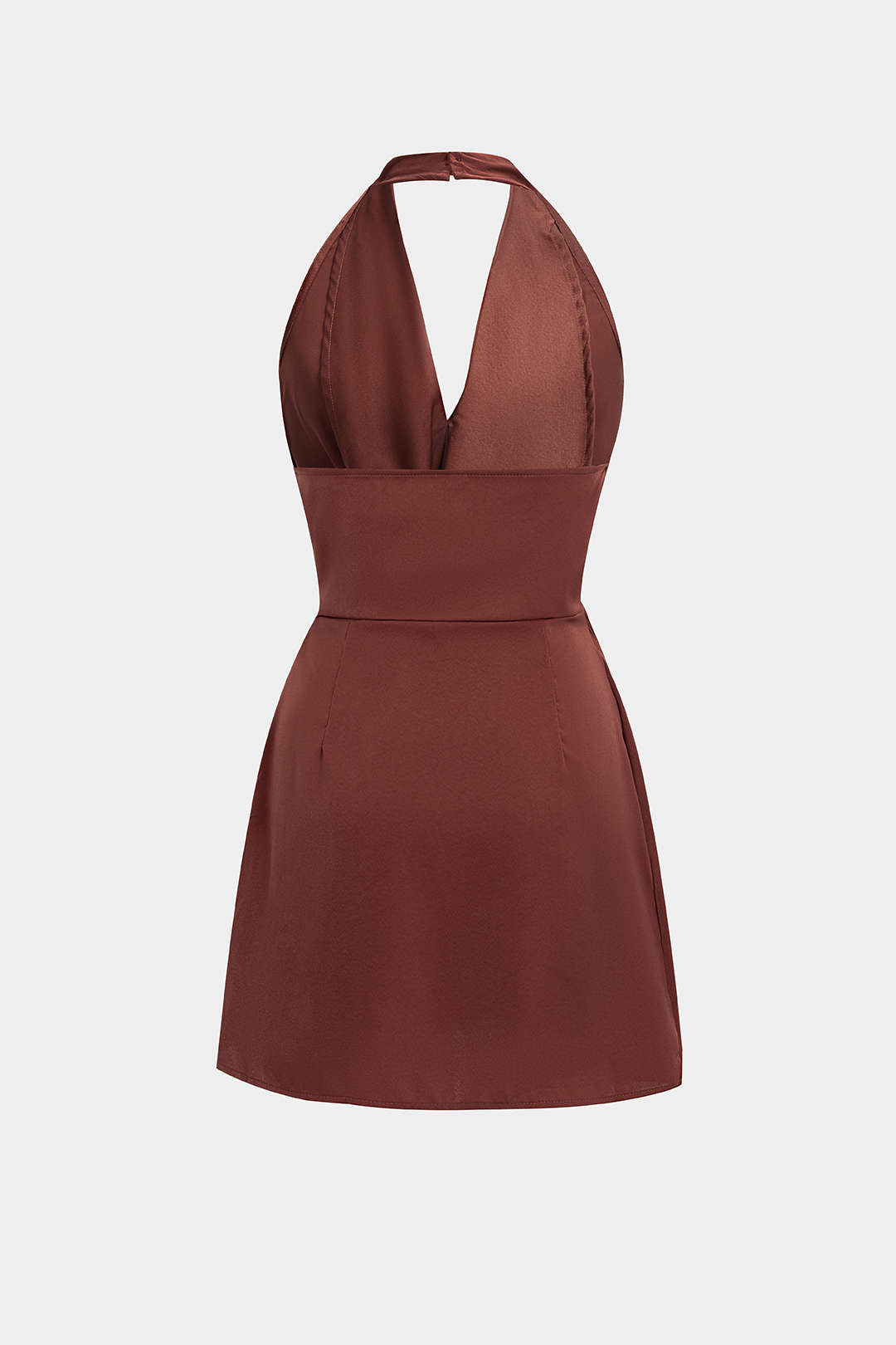 Satin Halter Neck Ruched Backeless Sleeveless Mini Dress