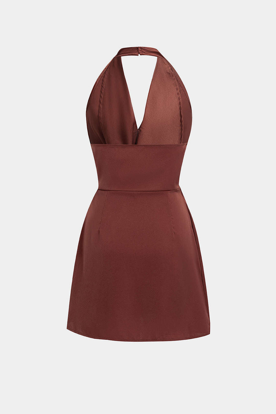 Satin Halter Neck Ruched Backeless Sleeveless Mini Dress