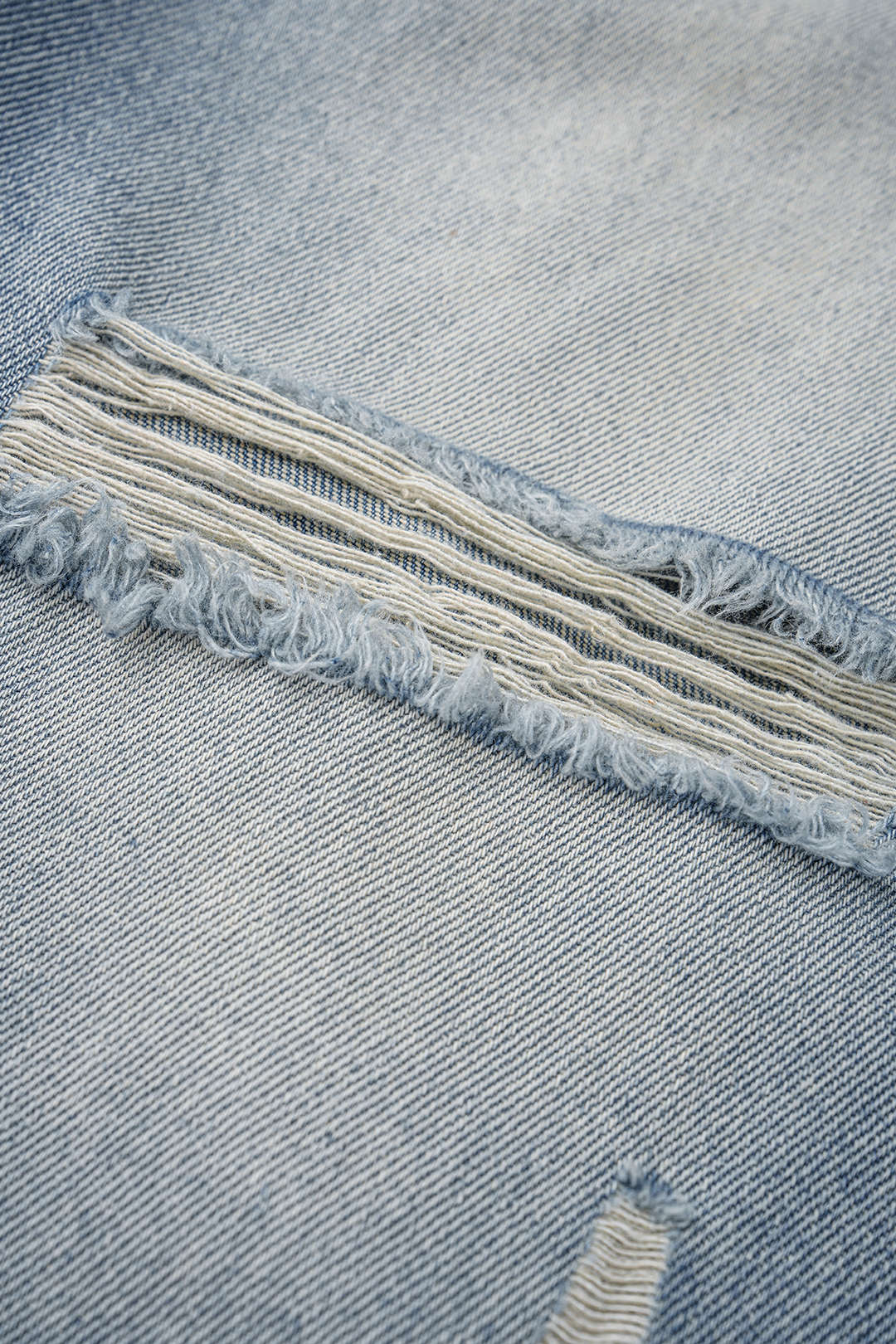 Denim Double Waistband Asymmetrical Ripped Wide Leg Jeans