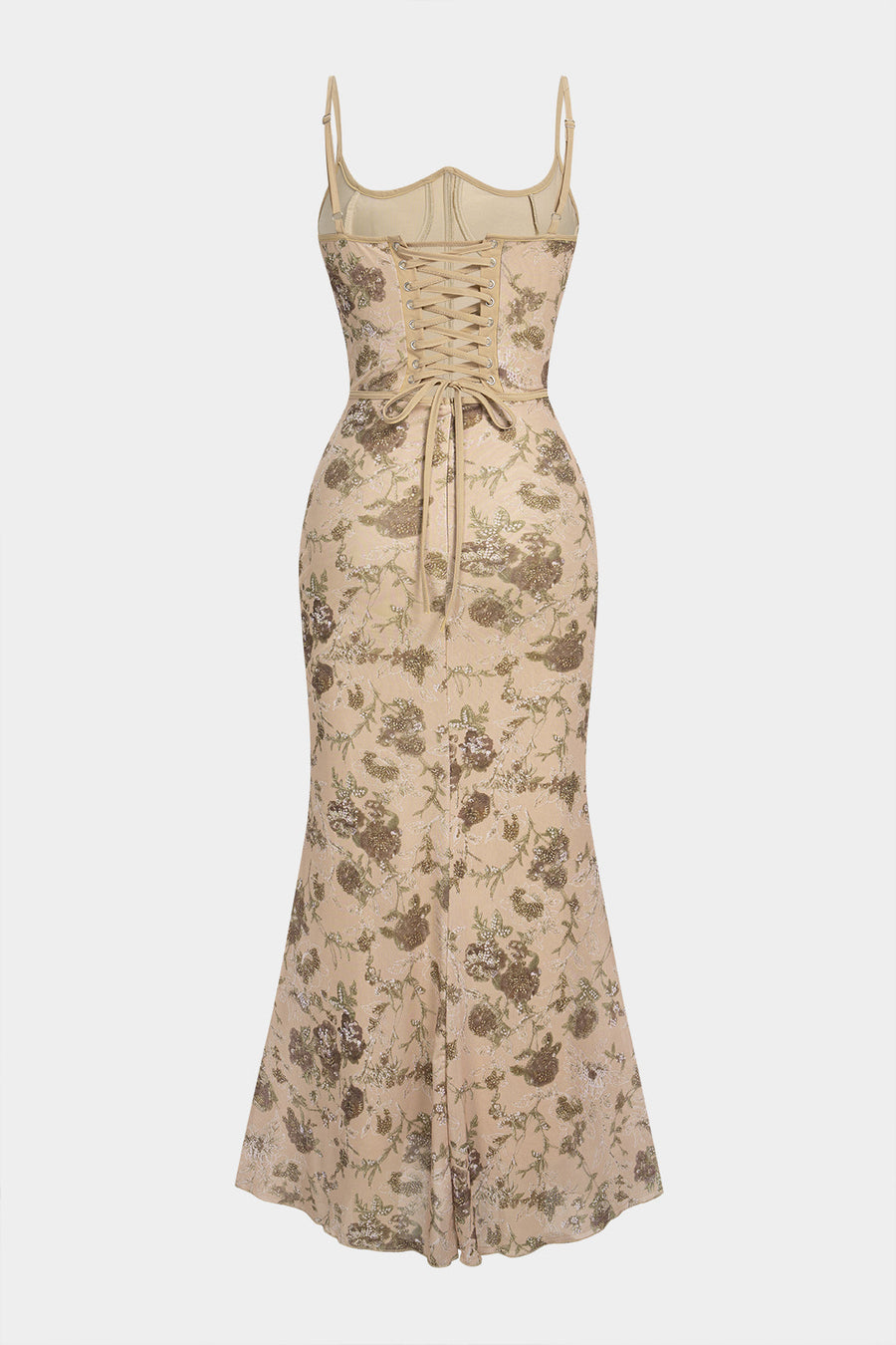 Floral Print Tie Back Corset Backless Sleeveless Maxi Dress