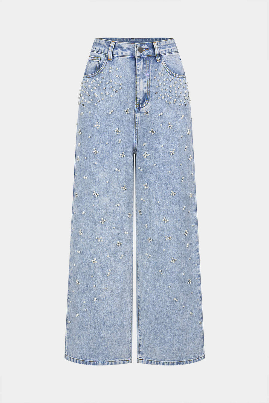Denim Pearl Decor Straight Leg Jeans