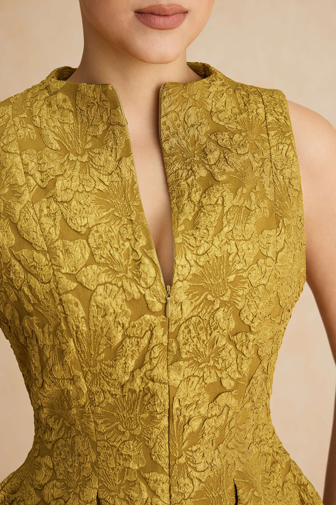 Jacquard Sleeveless Ruched Mini Dress