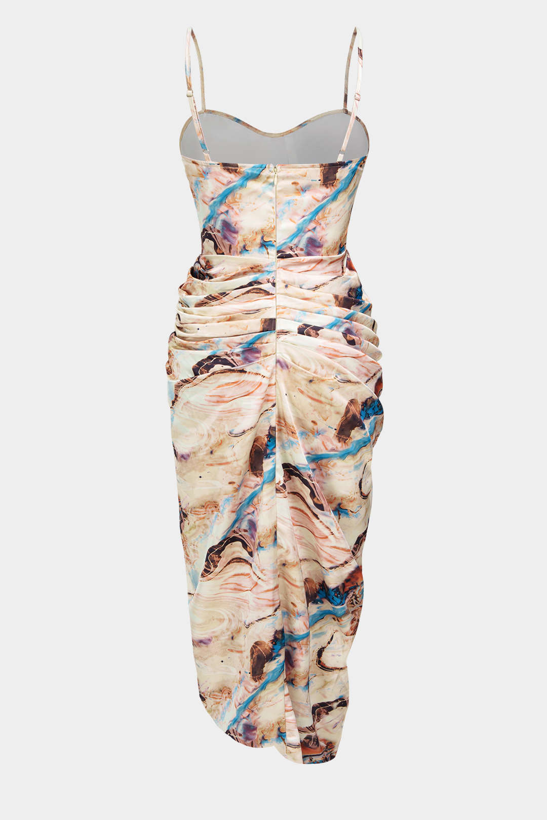 Marble Print Satin Corset Ruched Sleeveless Midi Dress