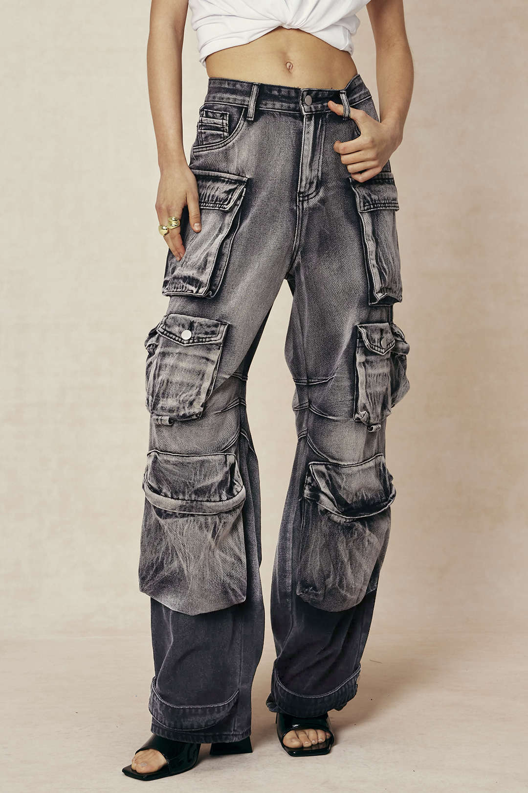 Ombre Multi Pocket Wide Leg Cargo Jeans