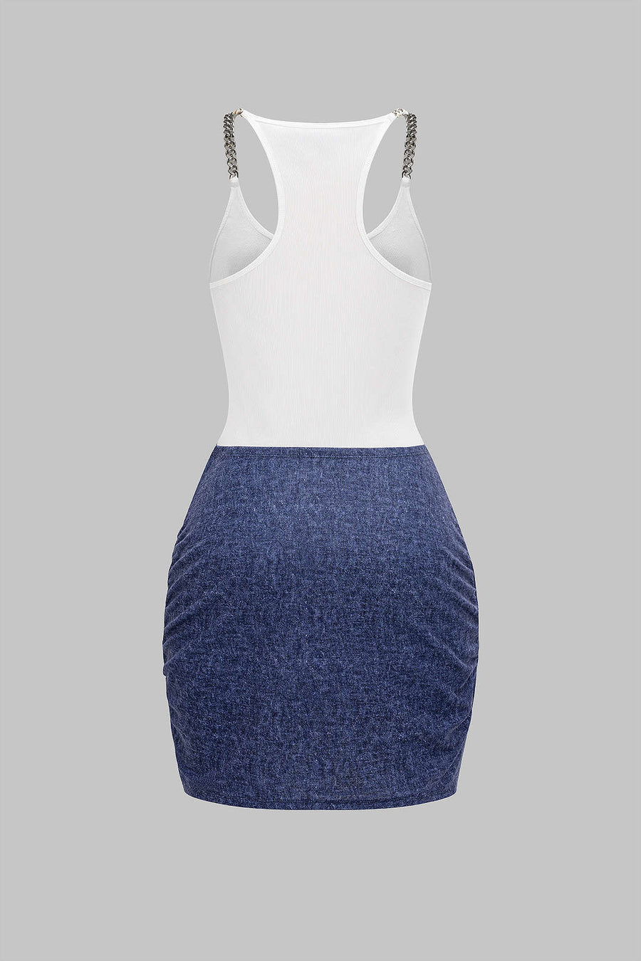 Tie Front Ruched Metallic Chain Patchwork Sleeveless Mini Dress