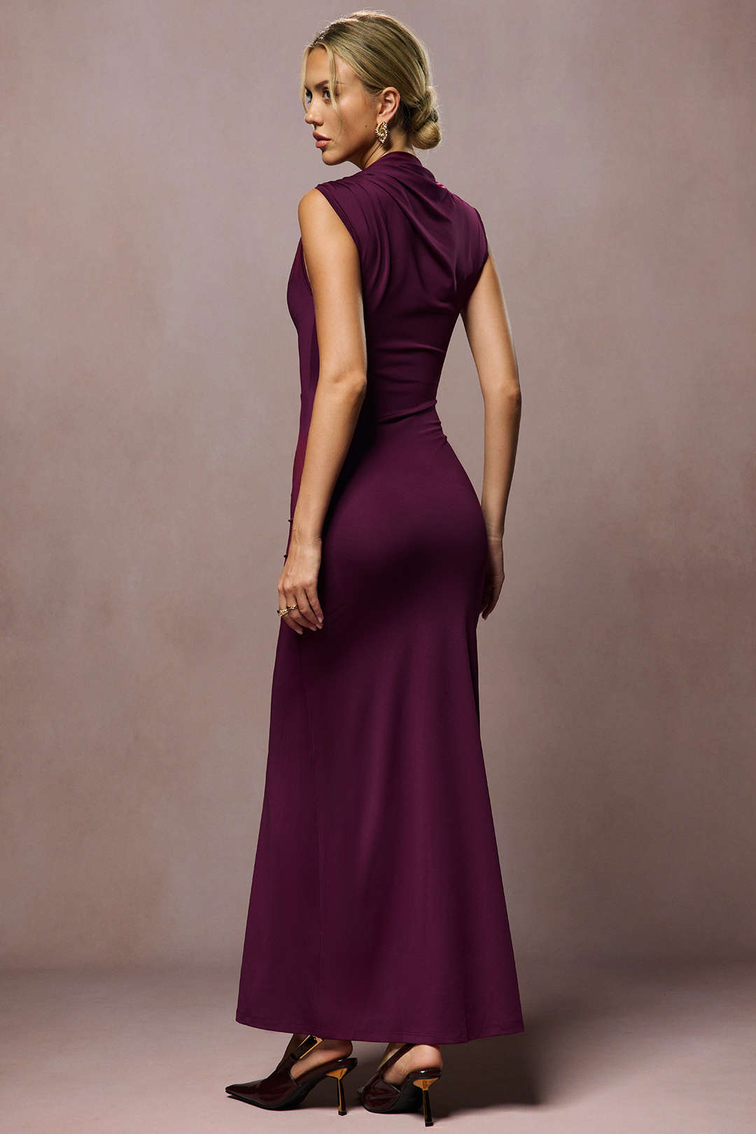 Metallic Decor Ruched Sleeveless Maxi Dress