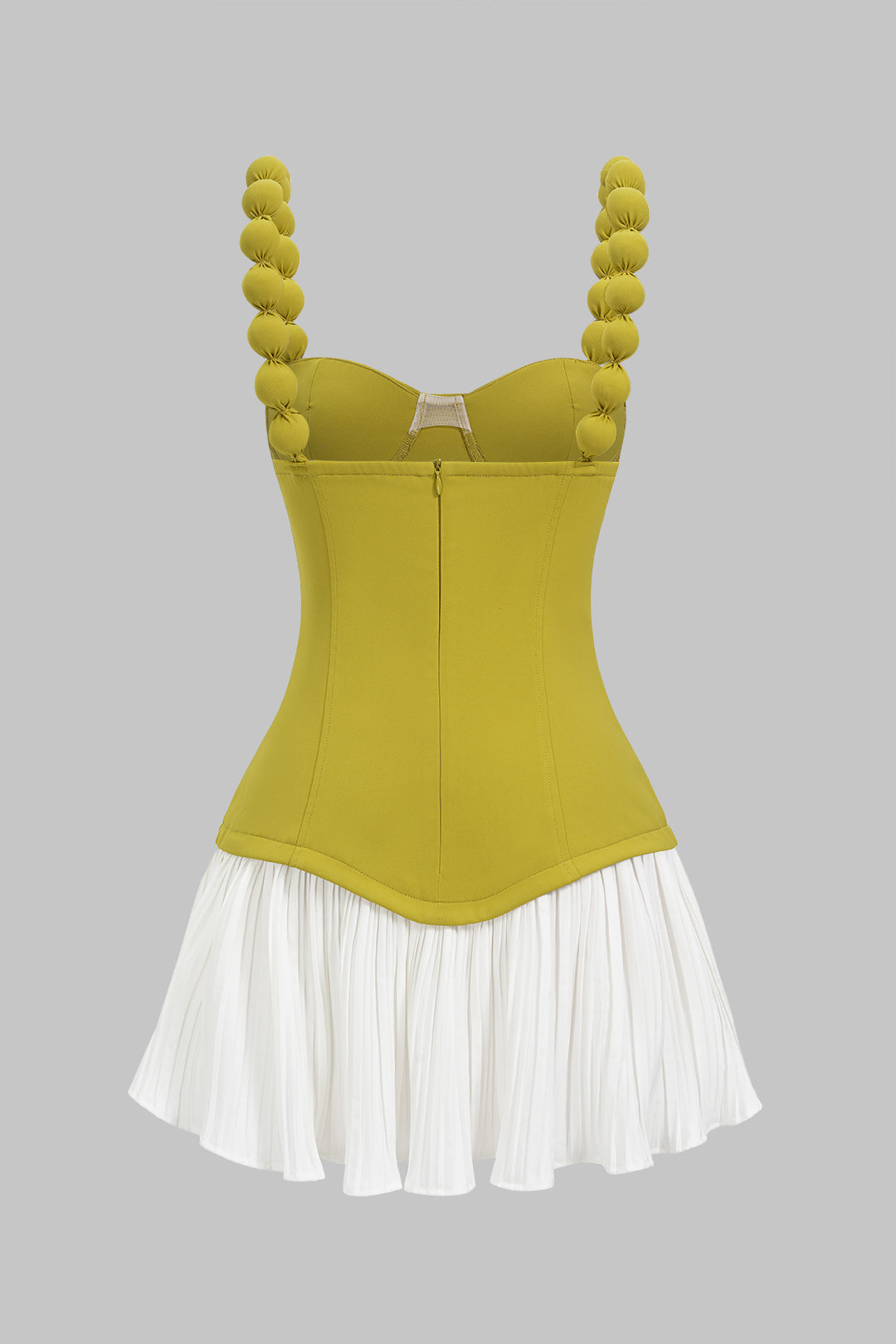 Patchwork Pleated Zipper Slip Sleeveless Mini Dress