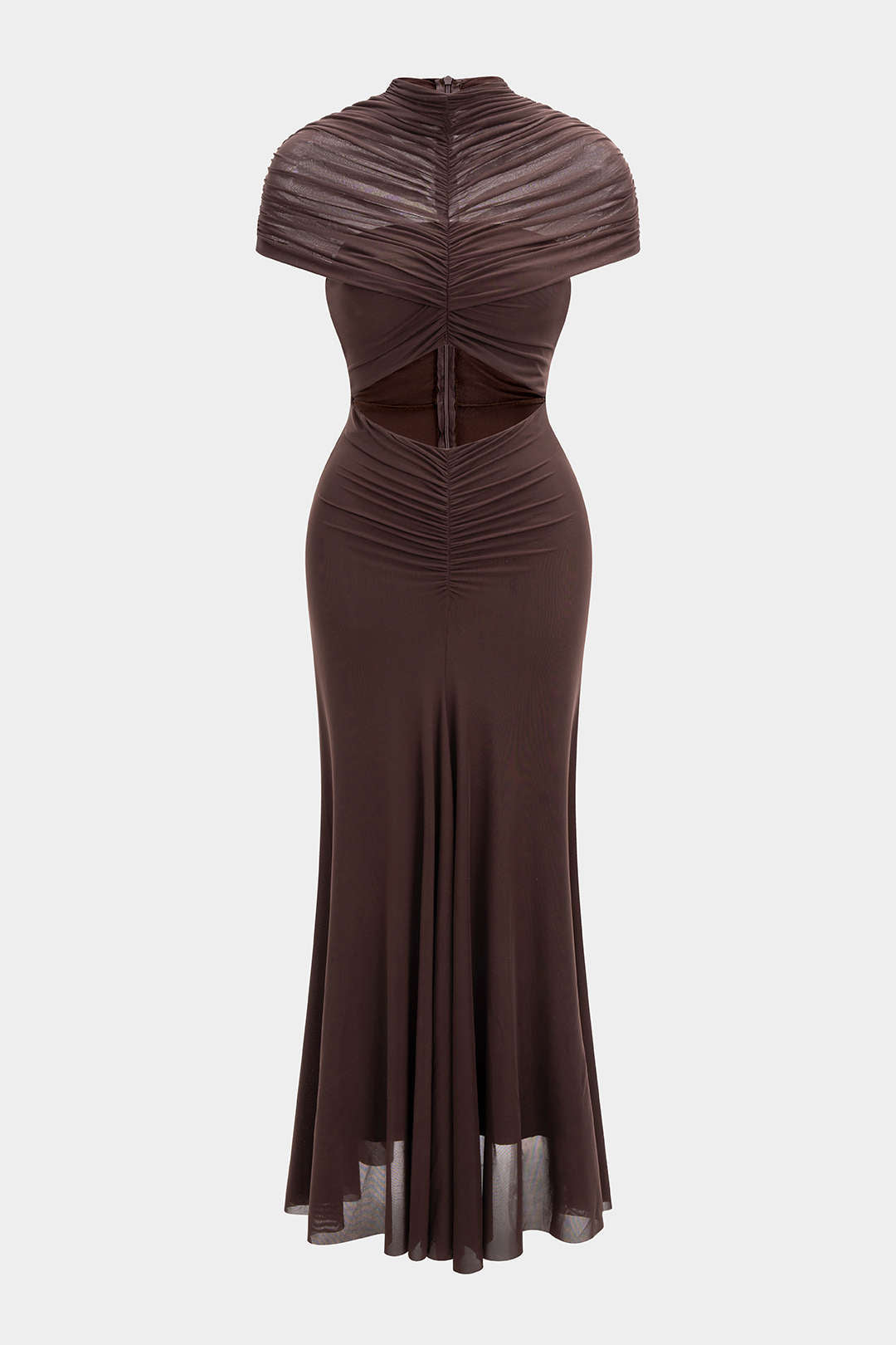 Mesh Ruched Cut Out Short Sleeve Maxi Dress