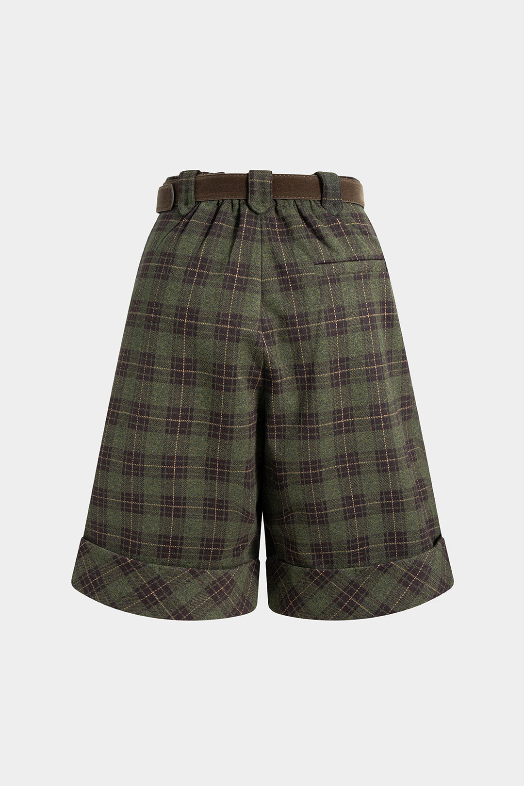 Plaid Print Belted Cuffed Shorts