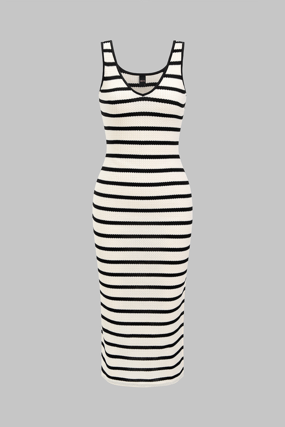 Stripes Print V-Neck Sleeveless Midi Dress
