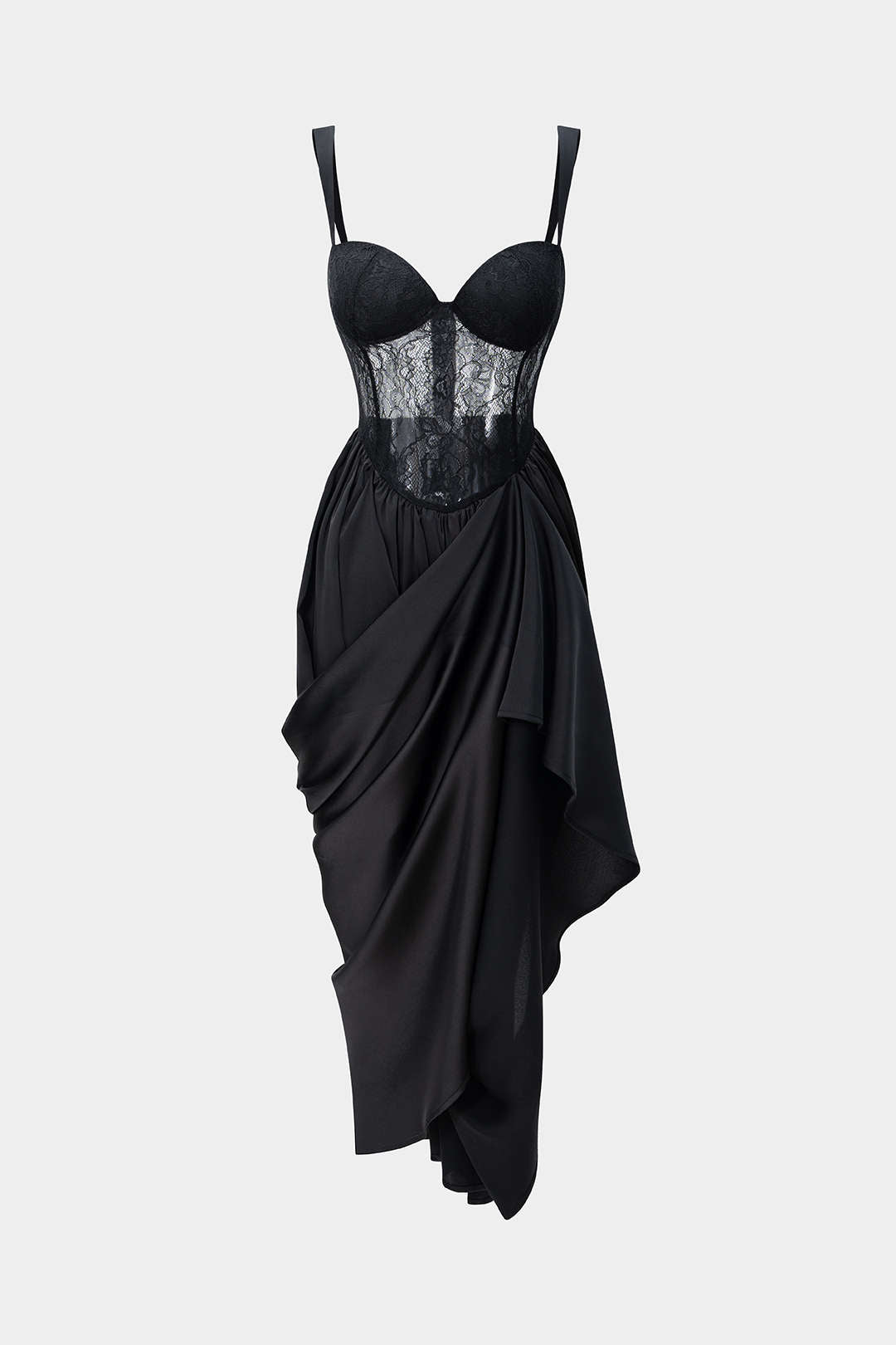 Satin Patchwork Ruched Asymmetrical Sleeveless Maxi Dress