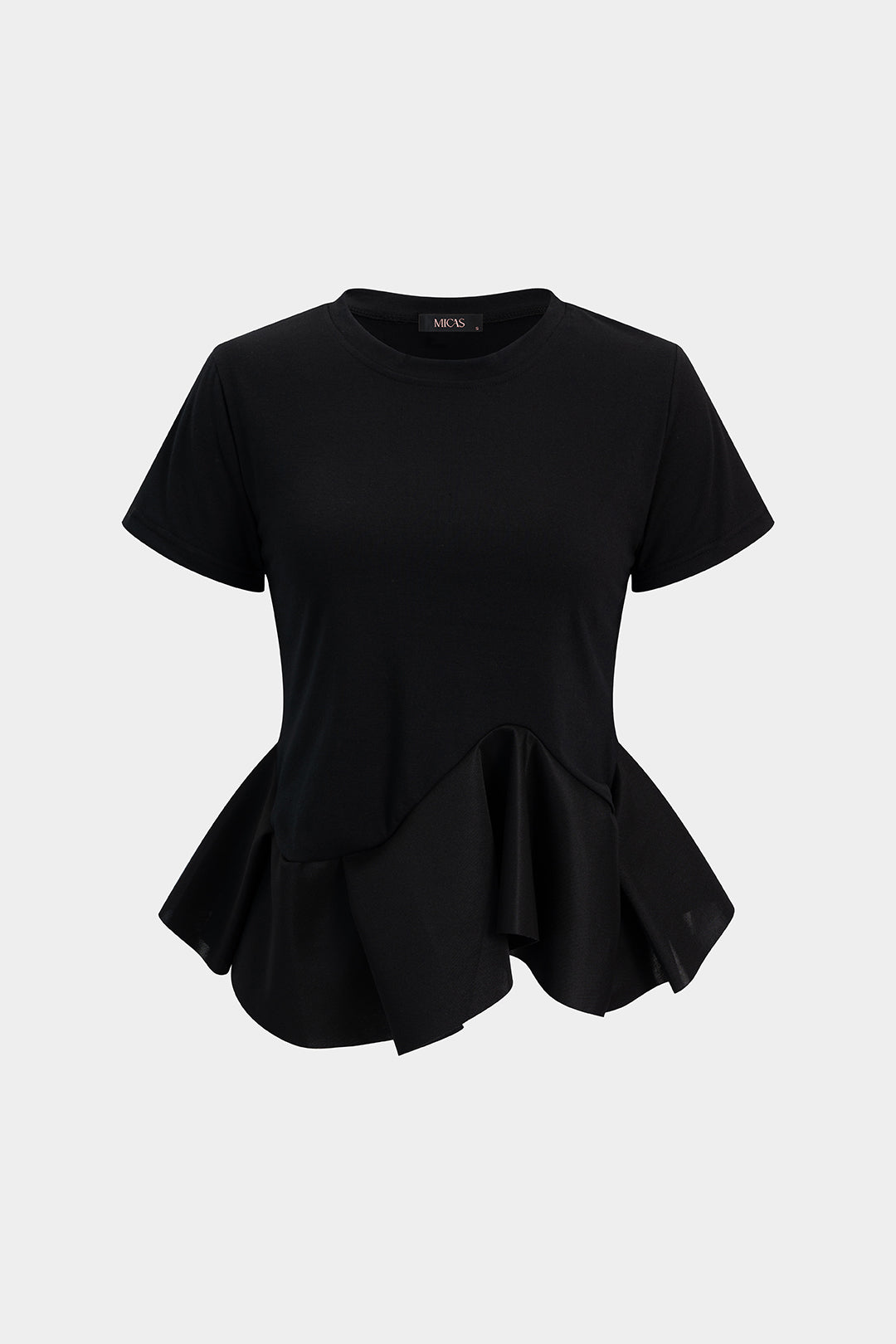 Solid Round Neck Ruffle Hem Short Sleeve T-Shirt