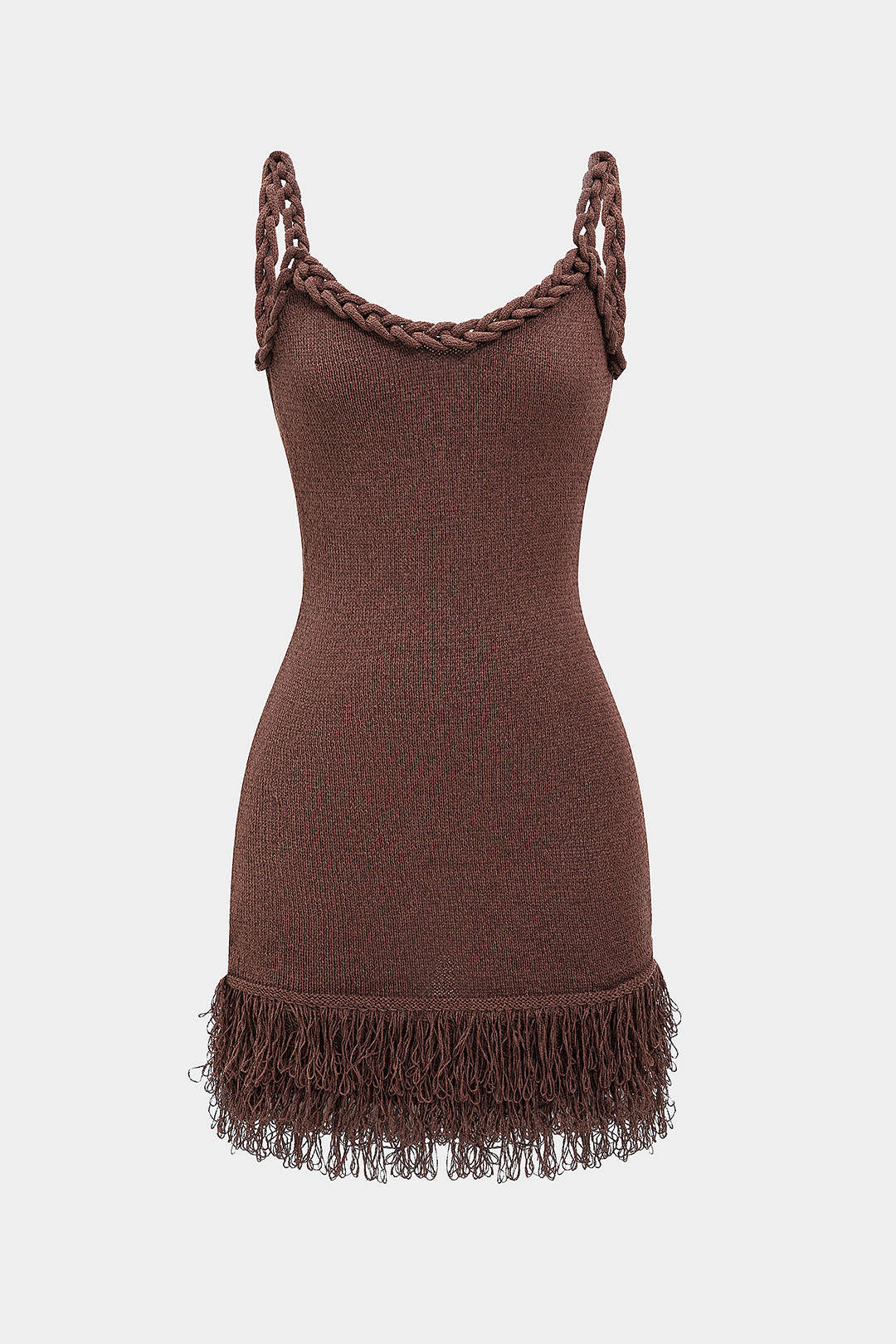 Open Knit Fringe Braided Backless Slip Sleeveless Mini Dress