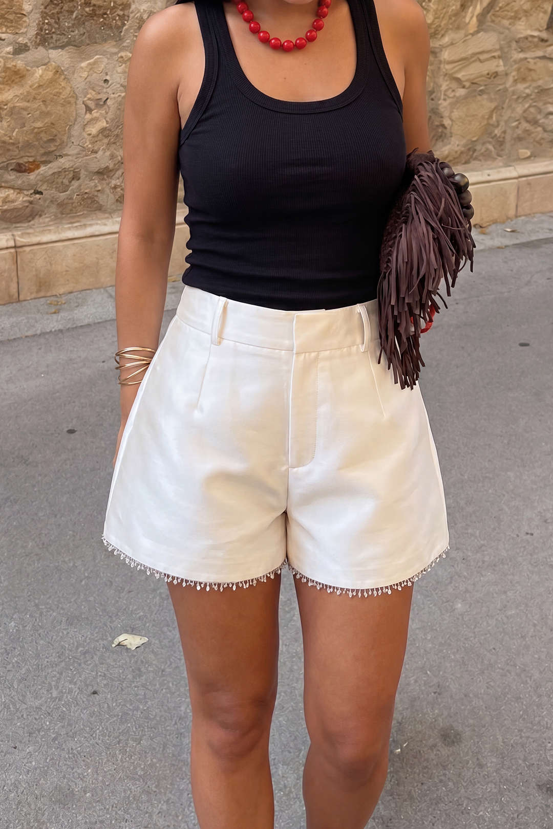 Rhinestone Trim Wide Leg Shorts