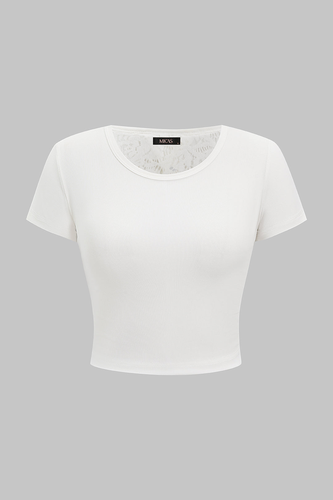 Lace Patchwork Backless Tie Back Short Sleeve T-Shirt
