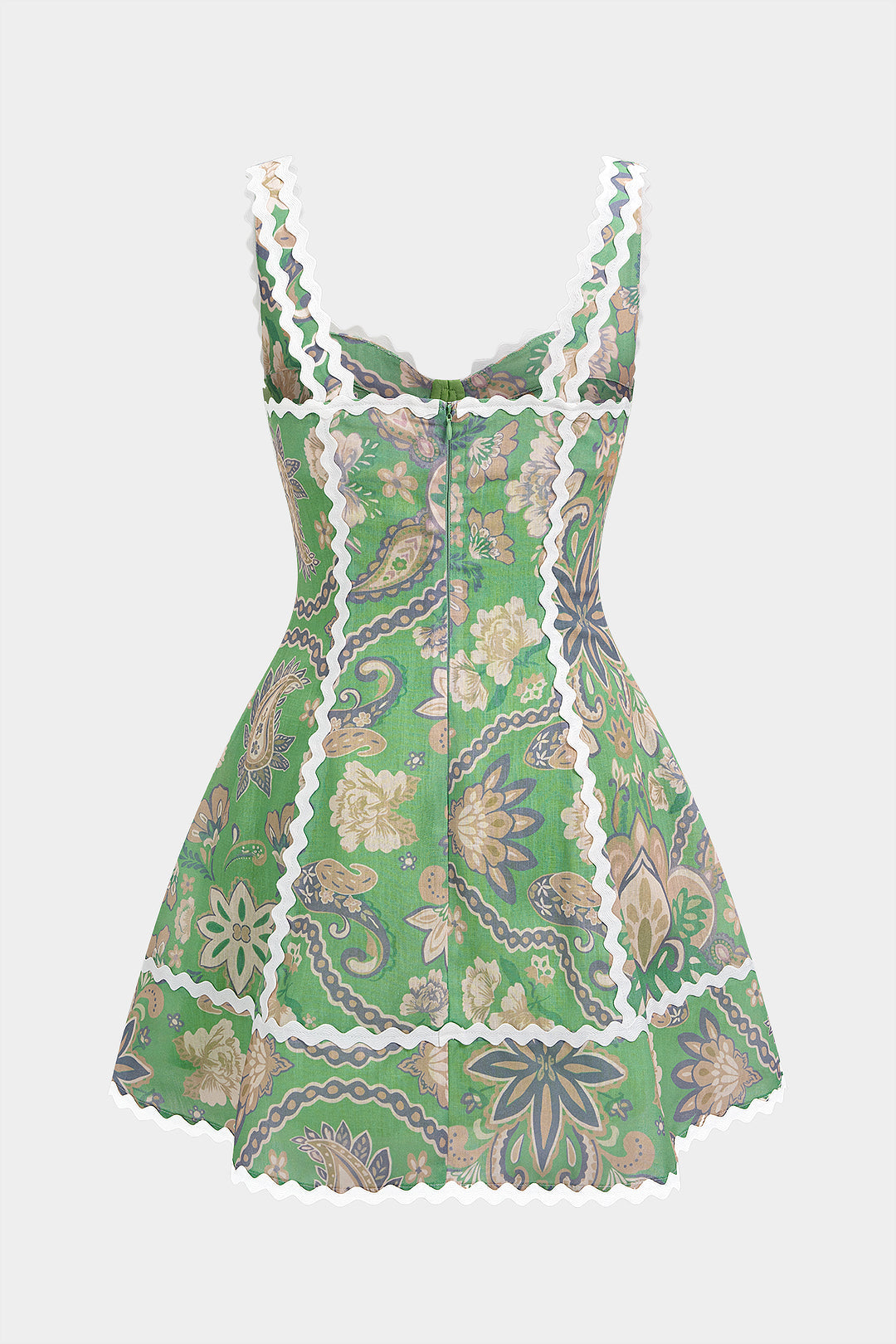 Paisley Print Contrast Trim Sleeveless Mini Dress