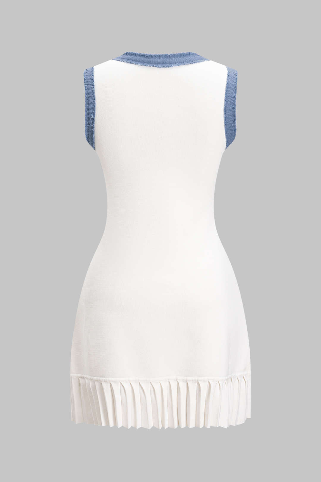 Knit Patchwork Denim Metallic Button Sleeveless Mini Dress