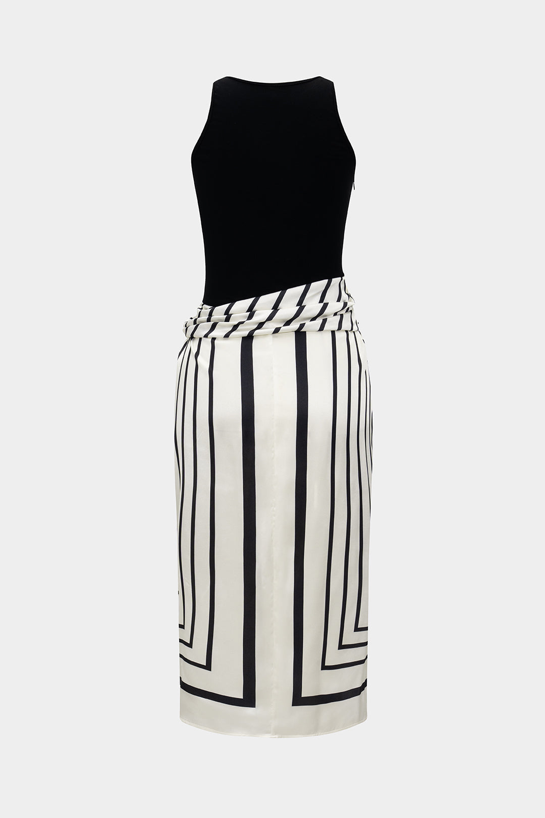 Stripes Print Patchwork Sleeveless Midi Dress