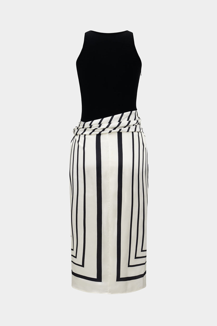 Stripes Print Patchwork Sleeveless Midi Dress