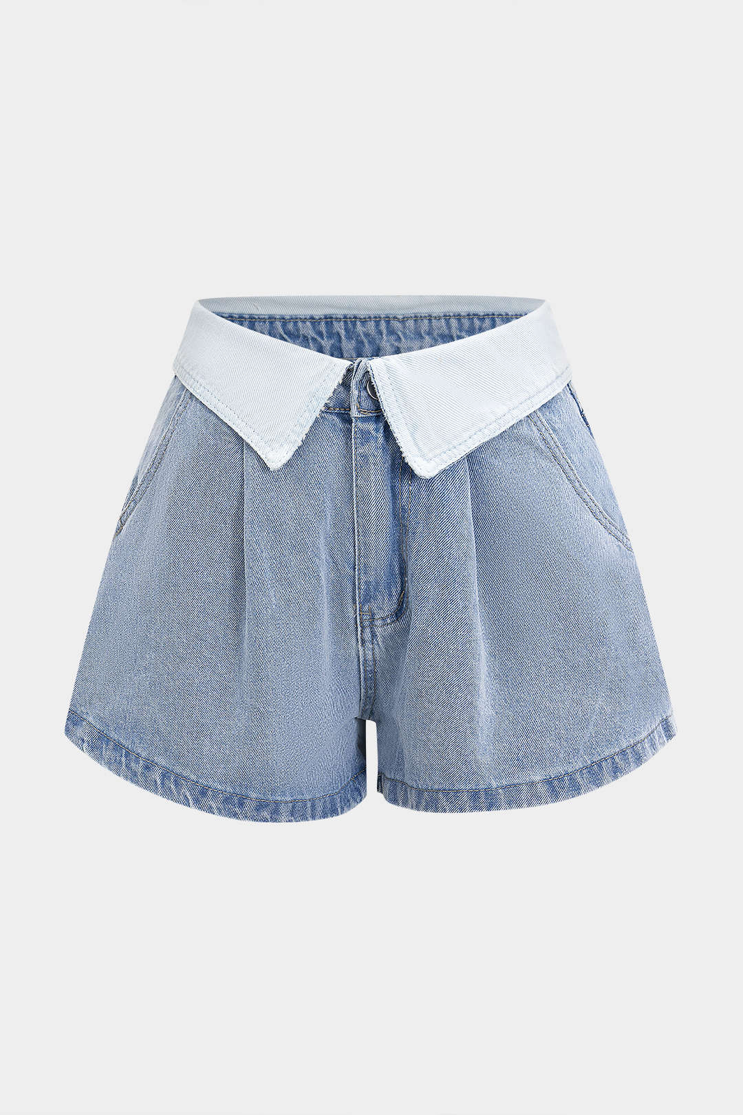 Denim-kontrastiset korkeavyötäröiset leveälahkeiset shortsit