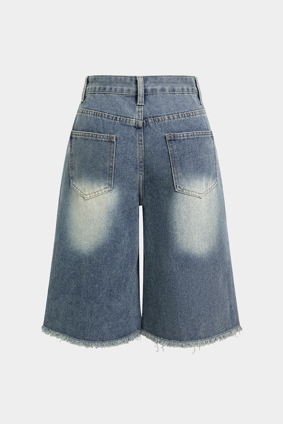 Denim Frayed Eyelet Wide Leg Shorts