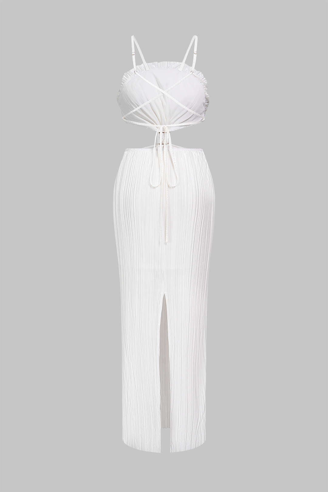 Solid Pleated Slit Maxi Dress