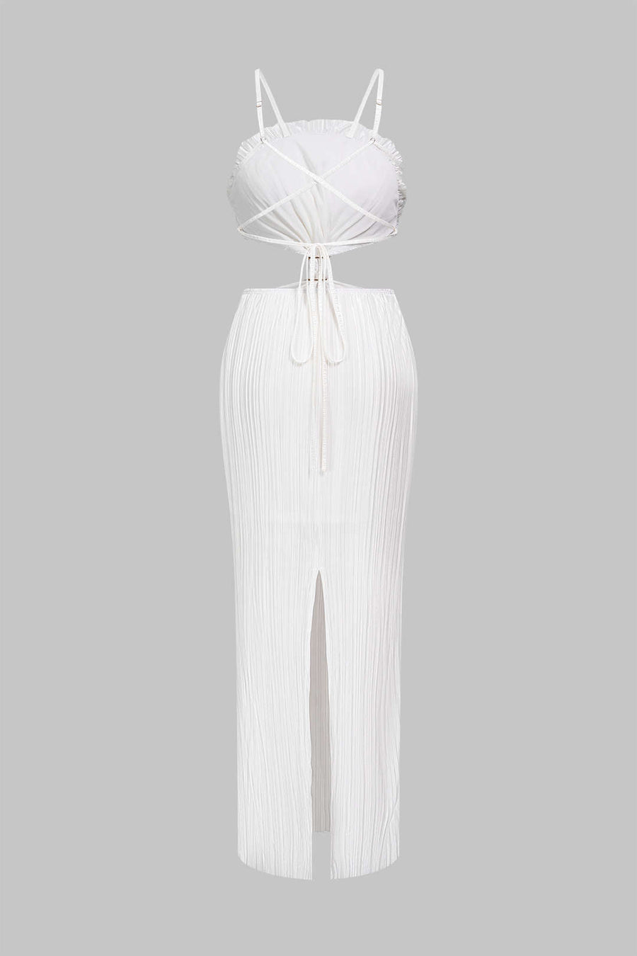 Solid Pleated Slit Maxi Dress
