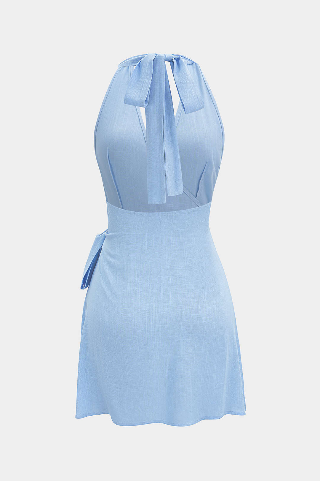 Halter V-Neck Backless Tie-Up Sleeveless Mini Dress