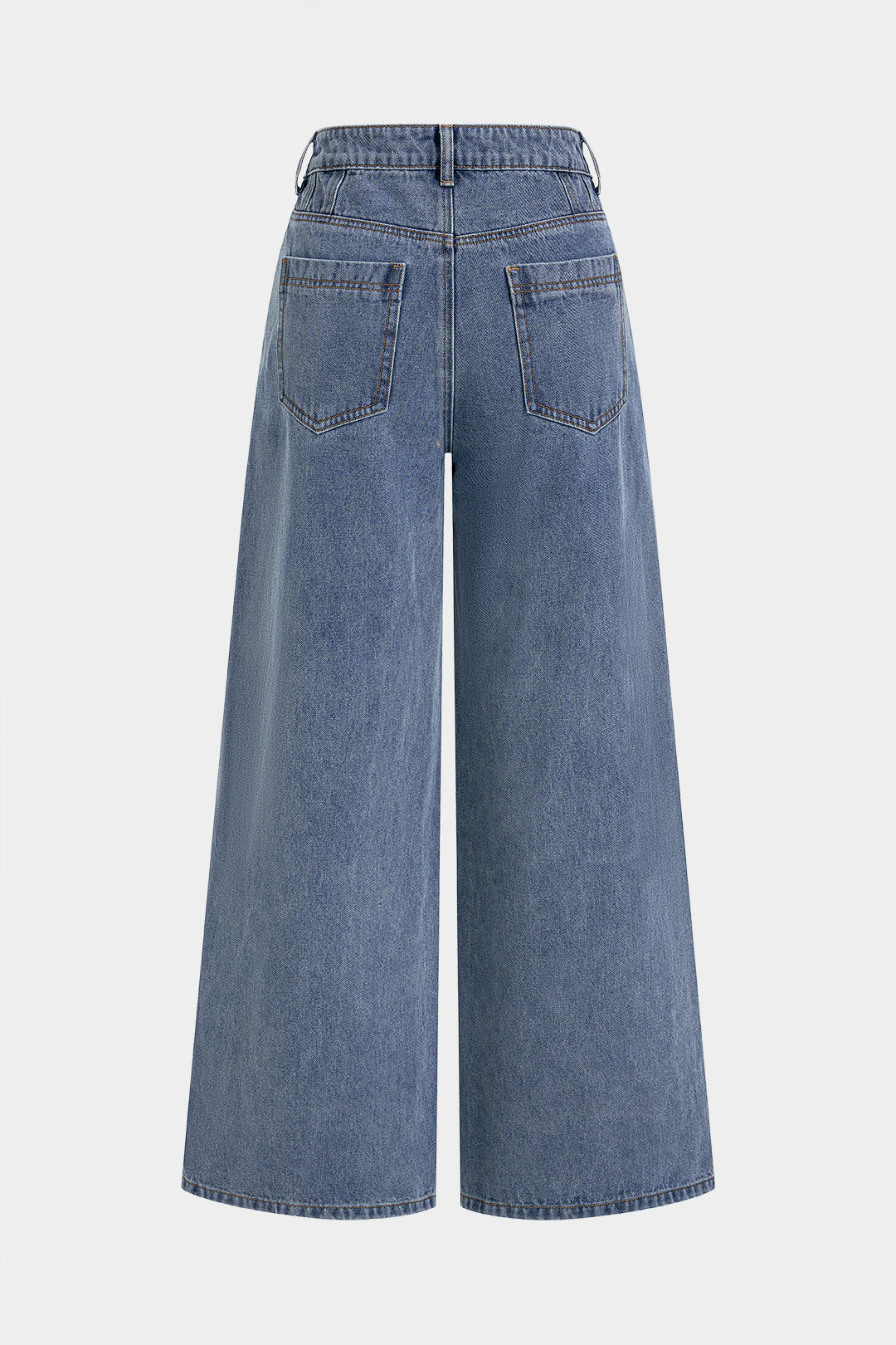 Denim Metallic Button Stitching Detail Wide-Leg Jeans