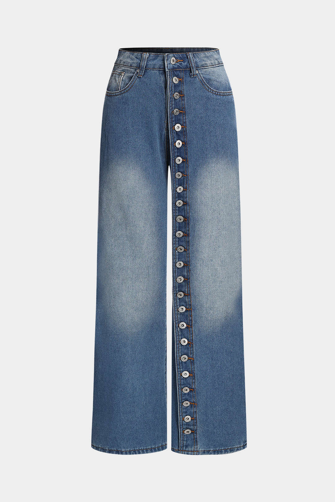 Denim-napilliset korkeavyötäröiset suorat farkut