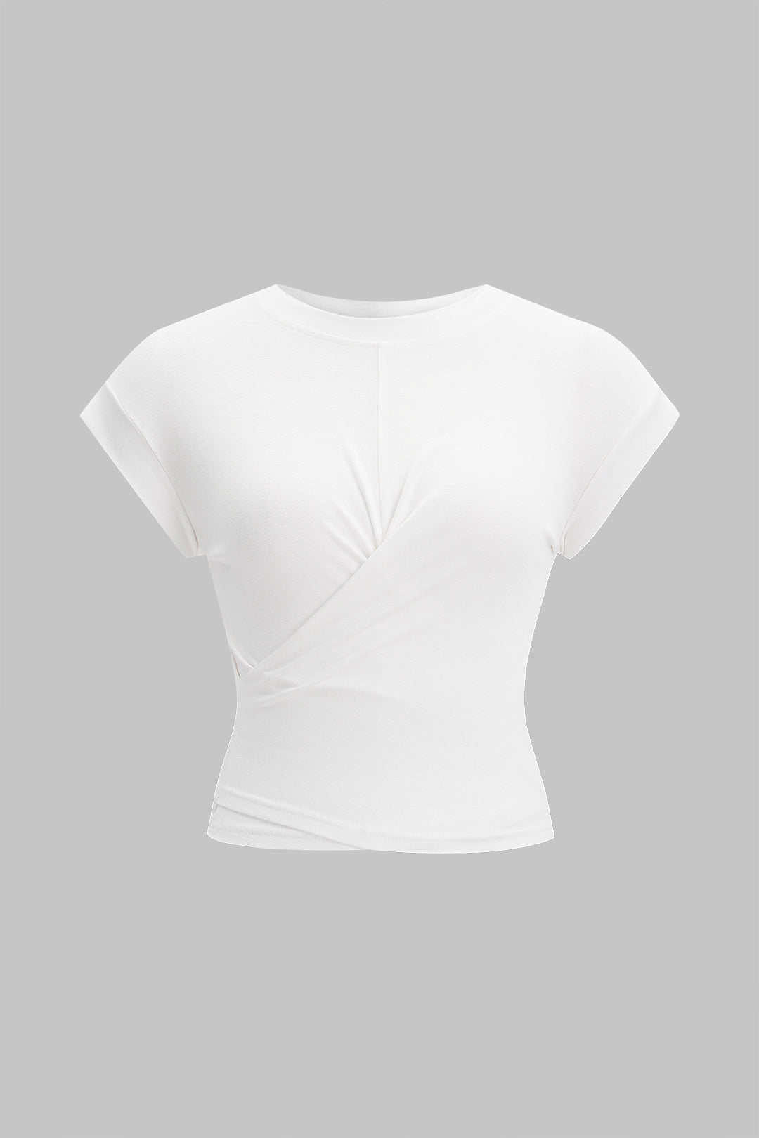 Solid Round Neck Asymmetrical Short Sleeve T-Shirt