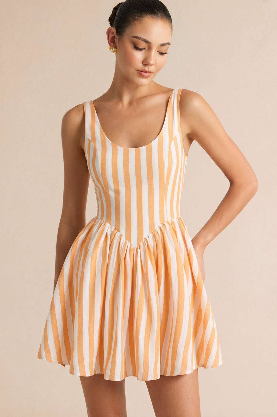 Stripes Print Round Neck Sleeveless Mini Dress