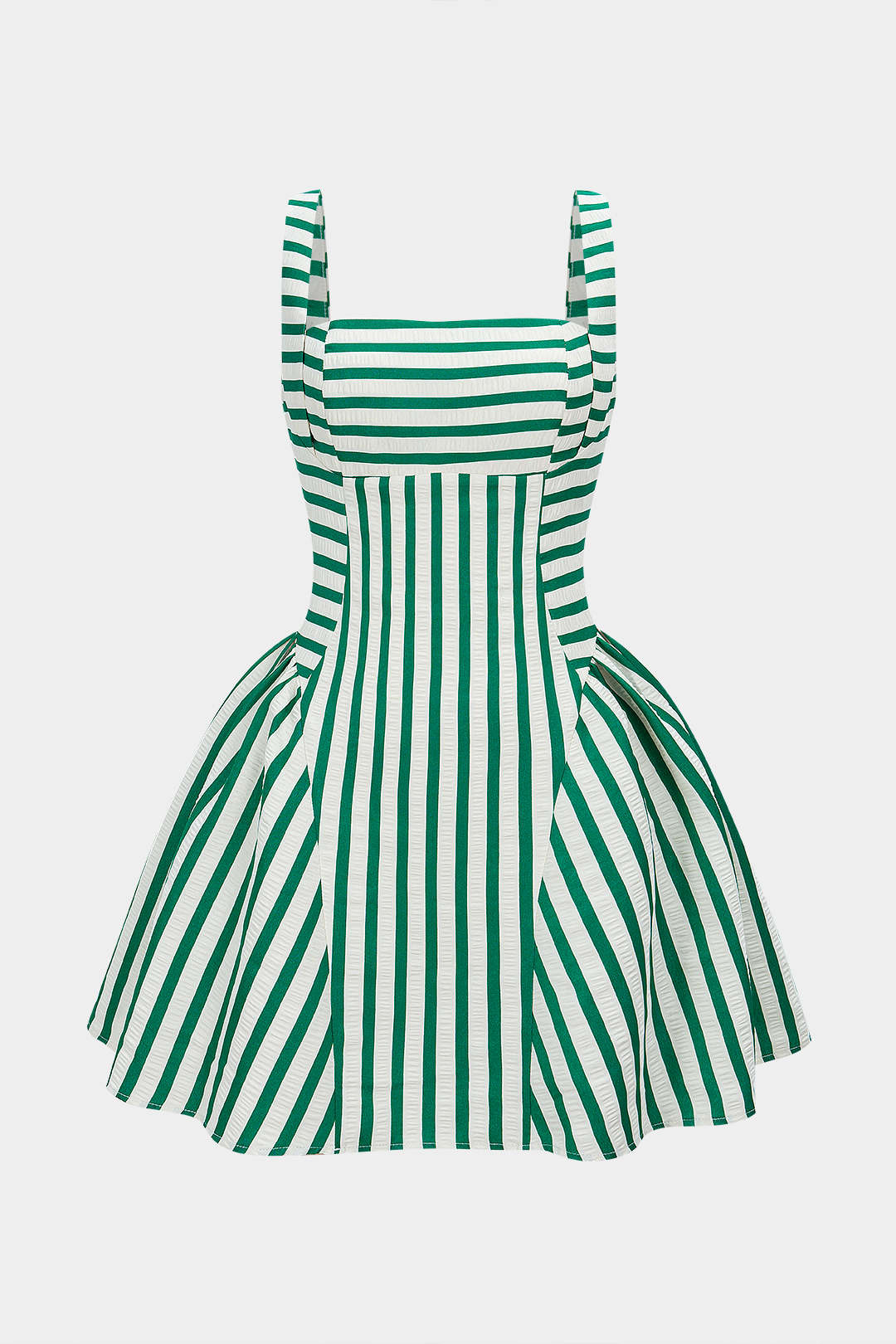 Stripes Print Square Neck Ruched Sleeveless Mini Dress