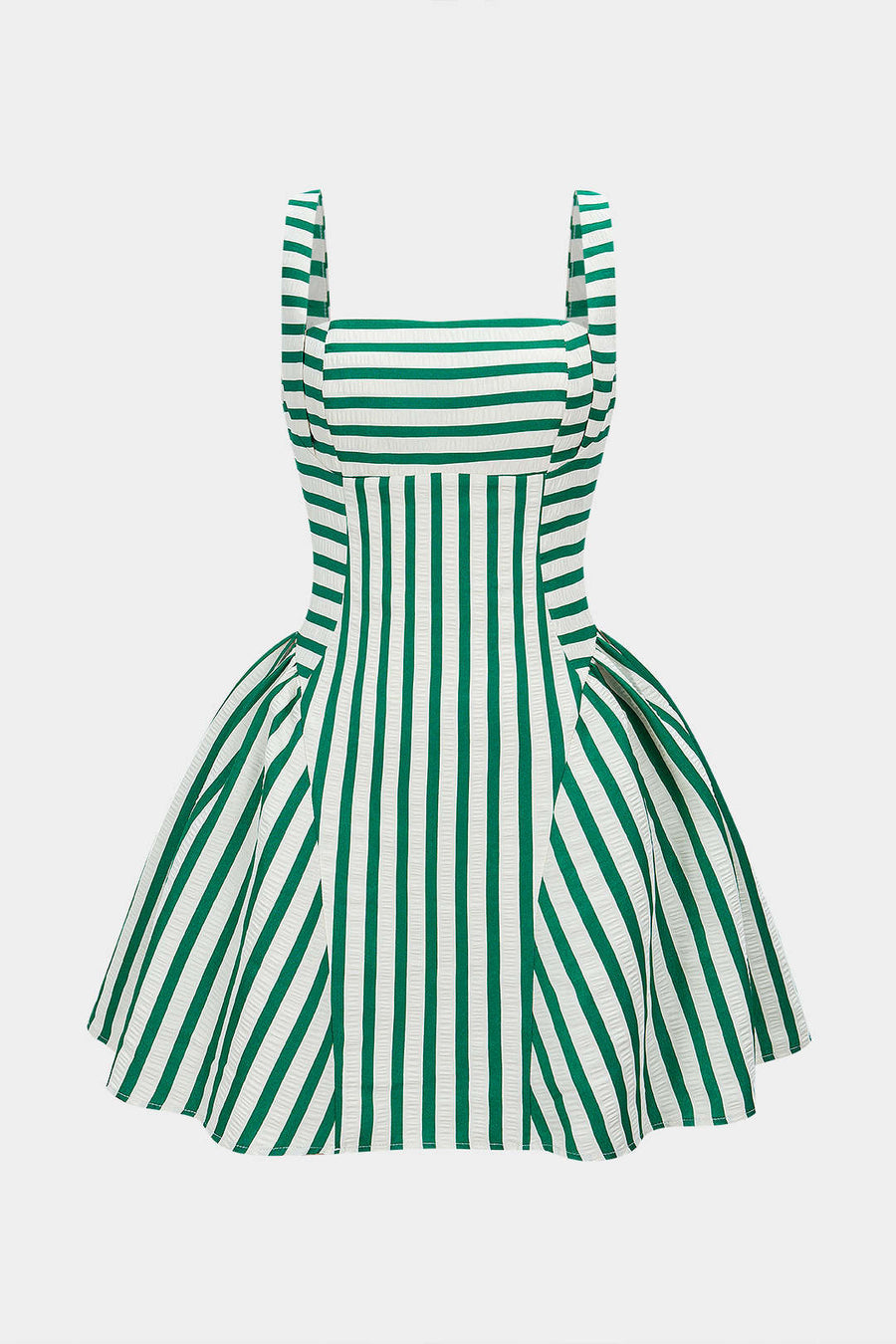Stripes Print Square Neck Ruched Sleeveless Mini Dress